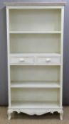Shabby chic painted bookcase or shelf unit with two drawers to middle, W89 x D35 x H181cm