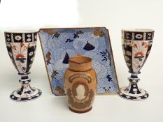 Royal Doulton commemorative General Gordon Khartoum jug, pair of Imari vases and a Worcester tray,