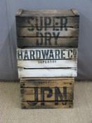Three Superdry branded shop display crates