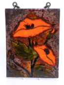 Ruscha retro West German enamelled plaque decorated with poppies, 24 x 16cm