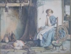 F.Taylor watercolour interior scene lady with child beside a fire, signed lower left, 21 x 28cm