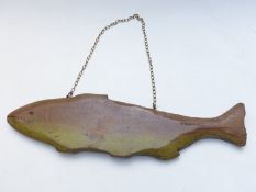 Folk art or similar carved wooden fish, possibly for shop display, length 75cm