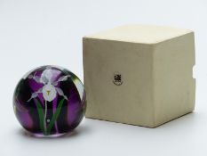 Mike Hunter for Twists Glass Orchid Series 'Trichophilia Tortilis' glass paperweight with floral