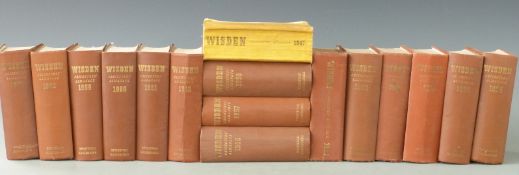 Wisden Cricketers Almanacks 1947-1962 in original lettered cloth with first volume in original