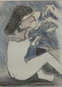 Pencil and crayon study lady undressing, signed and dated lower right, possibly Granville 1976, 21 x