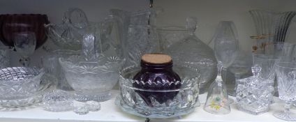 Fourty-seven pieces of clear and coloured glassware including vases, baskets, hallmarked silver