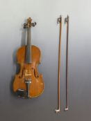 Hopf 20th century violin with two piece 36.5cm back, in original fitted case with two bows,