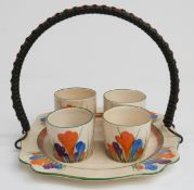 Clarice Cliff for Newport Pottery Bizarre egg cruet with unusual basket handle, in Crocus pattern,