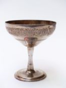 Iranian or similar Middle Eastern white metal goblet or chalice with engraved decoration, with