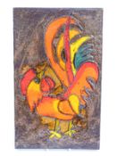 Ruscha retro West German enamelled plaque decorated with a cockerel, 22 x 36cm