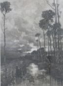 Karl Heffner signed etching 'Evening Glow', 58x43cm, in part gilt frame