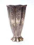 Iranian or similar Middle Eastern white metal lobed vase or goblet with engraved decoration and