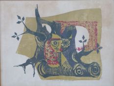 Limited edition (25/50) retro abstract print signed Eichner Edmonton and dated 1969, 47 x 62cm