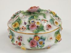 Meissen 19thC lidded cache pot with applied flower decoration, H6cm