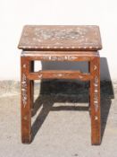 Chinese mother of pearl inlaid stool, W37 x D28 x H49cm
