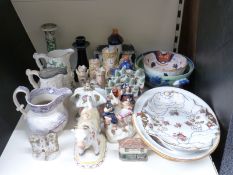 19thC Staffordshire flatbacks, spill vase, pastille burners, Victorian ceramics etc