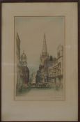 Two Edward Sharland (1884-1967) signed coloured etchings, one High Street, Bristol the other Wine