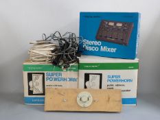 Realistic PA system comprising stereo disco mixer, two Super Powerhorn speakers and accessories