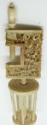 A 19thC Chinese carved ivory sewing clamp, 9cm long