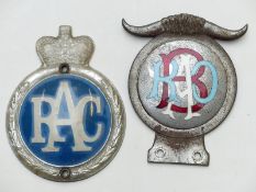 RAOB enamel car badge and an RAC badge