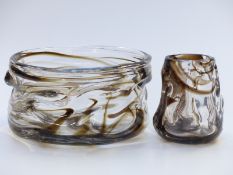 Two pieces of Whitefriars knobbly and streaky glass comprising a bowl (23cm in diameter) and a