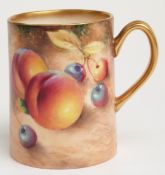 Royal Worcester painted fruit tankard, signature indistinct, H7cm