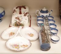 A large Victorian cheese dish decorated in Poppy pattern, a trefoil dish, Booths Old Willow teaware,