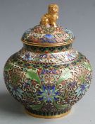 Chinese cloisonné covered jar with Dog of Fo finial, H 15cm
