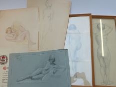 Vera Long five various circa 1920's/30's charcoal and pencil sketches of nude women, two framed,