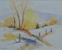 A group of five largely Cornish framed watercolours including boats in harbour, bluebell wood etc,