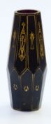 A faceted amethyst glass vase with gilt decoration, 15.5cm tall