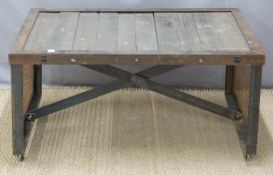 Ex Superdry industrial style coffee table or shop fitting / haberdashery display stand with wooden