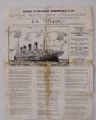 A souvenir poem produced following the sinking of the Titanic with drawing of the ship and verse