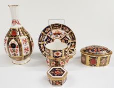 Royal Crown Derby Imari vase, two trinket boxes and a cup and saucer in 1128 and 2451 patterns,