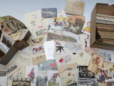 Two postcard albums, Edwardian onwards, including WWI silks, several Haverthwaite, Isle of Wight,