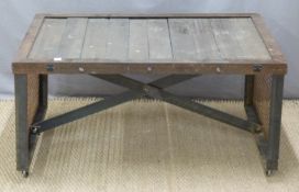 Ex Superdry industrial style coffee table or shop fitting / haberdashery display stand with wooden