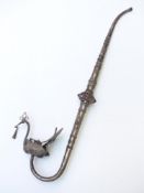 Chinese, Burmese or similar opium pipe with bird to end, length 34cm