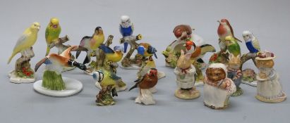 Royal Adderley, Royal Doulton, Beswick and Goebel bird figures, Brambly Hedge and Beatrix Potter