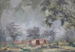 Alphonse Moto (b1938) storm over Lake Rudolph (now Turkana), signed lower left, 29 x 45cm