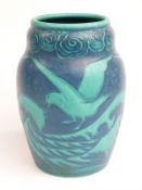 Royal Lancastrian / Pilkington vase, signed S Mycock, with relief moulded decoration of seagulls