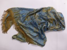 Persian or Eastern embroidered cover/ shawl with tasselled border to three sides, circa 1930s/40s,