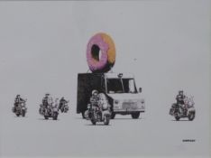 Banksy (b1974) limited edition (247/300) print 'Doughnuts', 29 x 39cm, framed with certificate