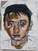 Applique portrait of a man, indistinctly stitched signature lower right, 39 x 28cm