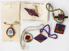 Three pairs (six badges in total) of Cheltenham Steeplechase Club enamel badges with member's number