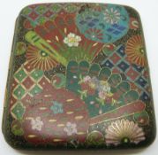 A 19thC Japanese cloisonné card case depicting floral and fan decoration, 8 x 8.5cm