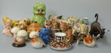 Japanese earthenware part tea set and novelty cruet, Carltonware, Lomonosov figures, Goebel Hummel