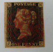 A GB Penny Black JC with red Maltese Cross cancellation