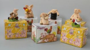 Sixty three Collectible World Studios Piggin and Friends by David Corbridge, all in original boxes.