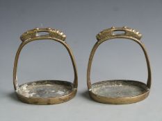 Pair of 19th century Chinese bronze/brass stirrups, H 17cm