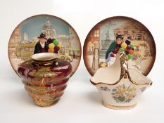 Carltonware Rouge Royale vase, two Royal Doulton balloon seller plates etc